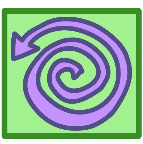 a purple spiral arrow inside a green square